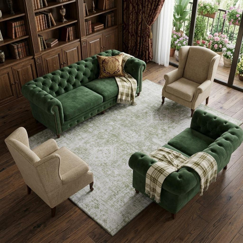 8' Artichoke Green And Ivory Oriental Washable Area Rug With UV Protection