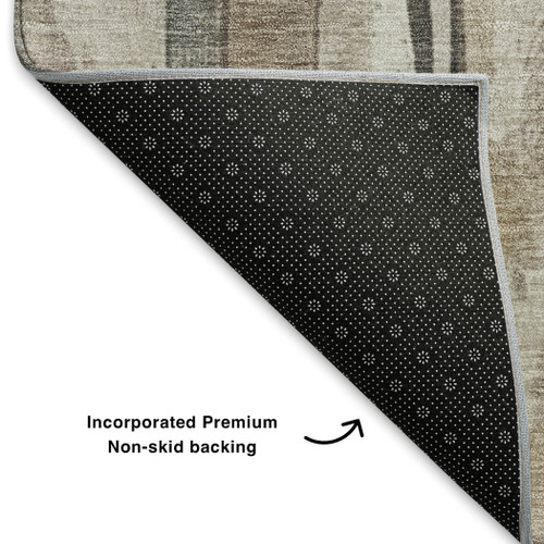 5' X 8' Beige And Gray Striped Washable Area Rug With UV Protection