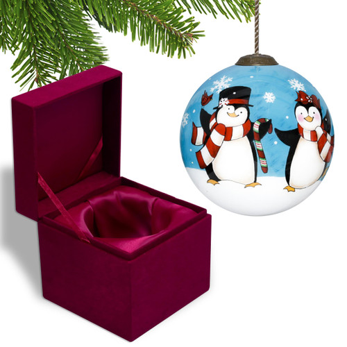 Homeroots Home Decor Anywhere with You is Always Better Penguin Hand Painted Mouth Blown Glass Ornament