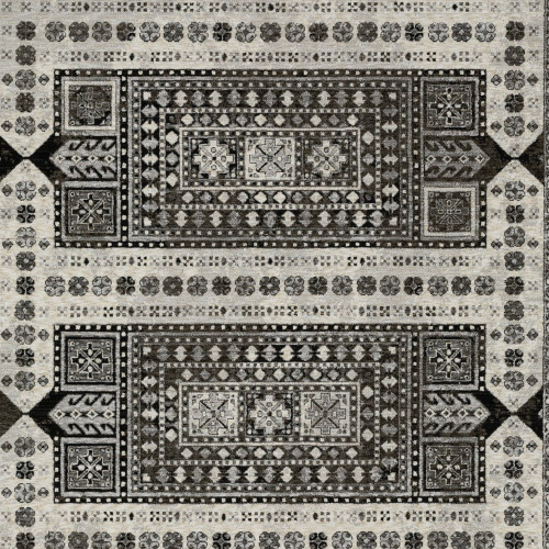 10' X 13' Ivory And Charcoal Oriental Area Rug With Fringe