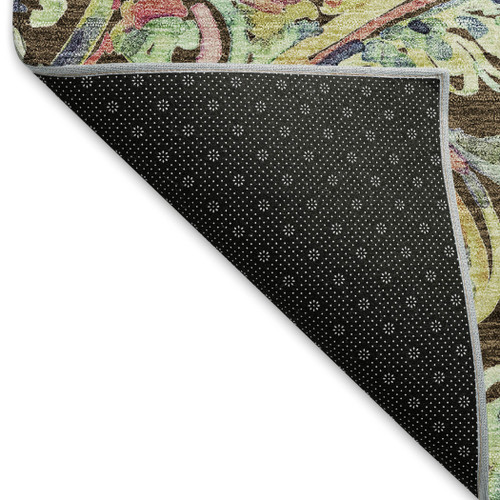 10' X 14' Chocolate Blue And Pink Paisley Washable Area Rug With UV Protection