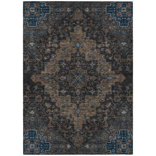 9' X 12' Black And Chocolate Medallion Washable Indoor Outdoor Area Rug