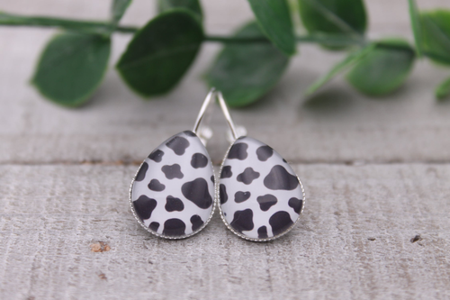 Cow || Glass Teardrop French Lever Earrings