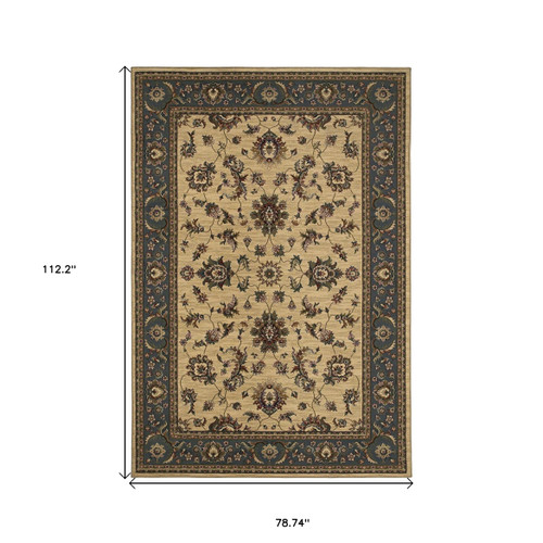 7' X 10' Ivory And Blue Oriental Area Rug