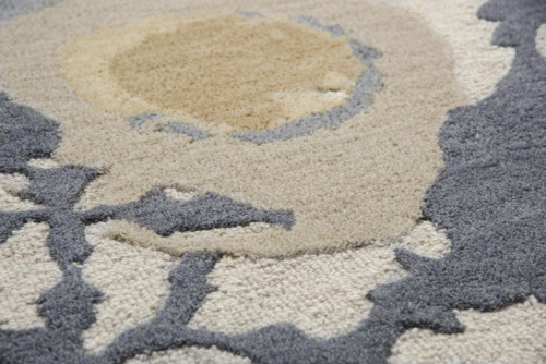 8' X 10' Gray And Beige Wool Floral Hand Tufted Area Rug
