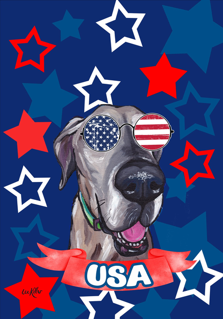 Great Dane - Hippie Hound Studios Patriotic  House and Garden Flags
