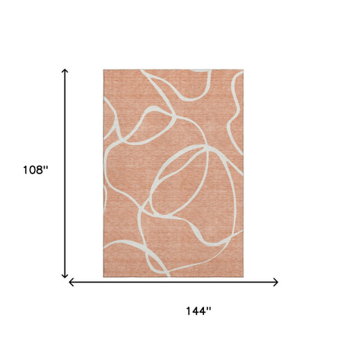9' X 12' Salmon And Ivory Abstract Washable Area Rug With UV Protection