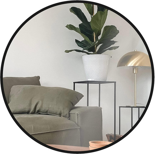 30" Black Aluminum And Metal Round Framed Accent Mirror