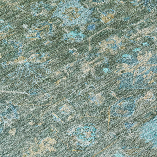 9' X 12' Sage Teal Blue And Beige Tribal Washable Indoor Outdoor Area Rug