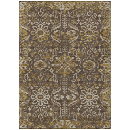8' X 10' Chocolate And Brown Damask Washable Indoor Outdoor Area Rug