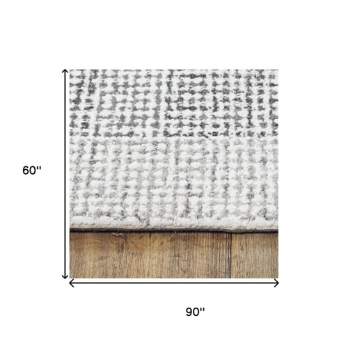 5' X 8' Gray And Dark Gray Wool Checkered Hand Tufted Area Rug