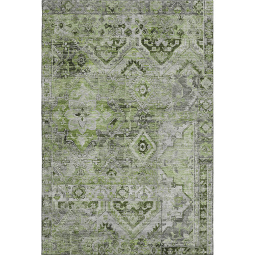 8' X 10' Artichoke Green Gray And Charcoal Floral Washable Area Rug With UV Protection