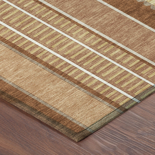 5' X 8' Orange And Gray Striped Washable Indoor Outdoor Area Rug