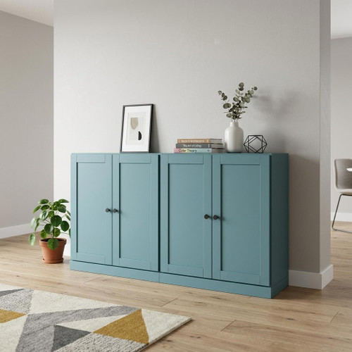 64" Aqua Solid Wood Sideboard With Four Doors