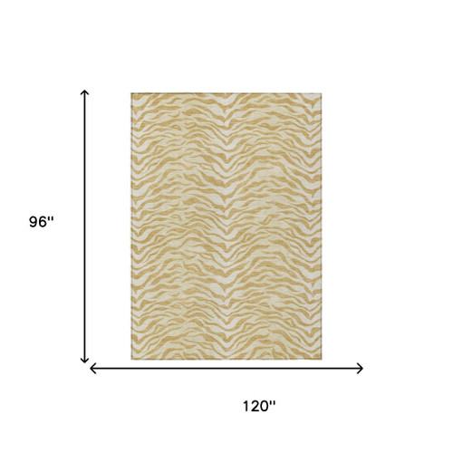 8' X 10' Gold And Wheat Animal Print Washable Indoor Outdoor Area Rug
