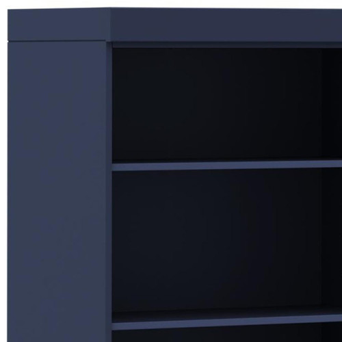 72" Navy Blue Solid Wood Adjustable Six Tier Library Bookcase with Two Doors