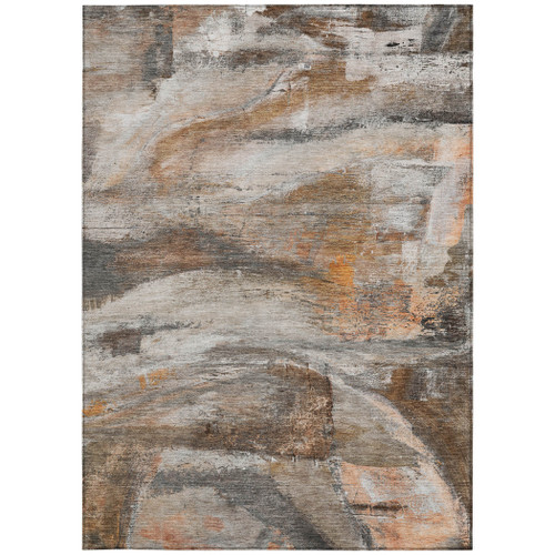 8' X 10' Brown Gray And Copper Abstract Washable Indoor Outdoor Area Rug