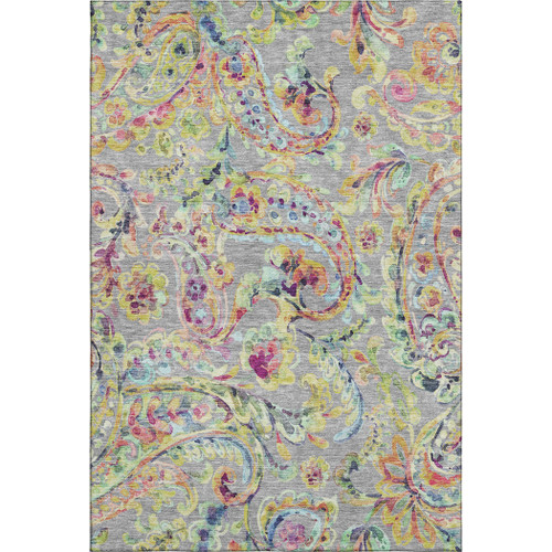 10' X 14' Gray Blue And Pink Paisley Washable Area Rug With UV Protection