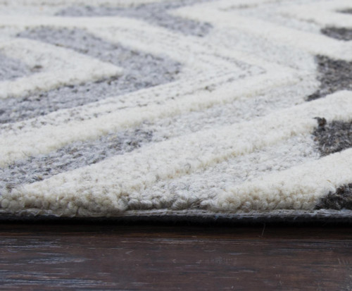 8' Gray And Natural Wool Geometric Hand Tufted Area Rug