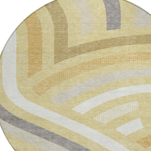 8' Wheat And Gold Round Abstract Washable Indoor Outdoor Area Rug