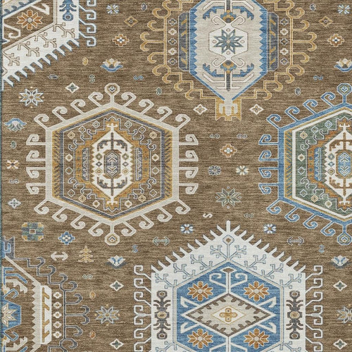 5' X 8' Brown And Beige Tribal Washable Indoor Outdoor Area Rug