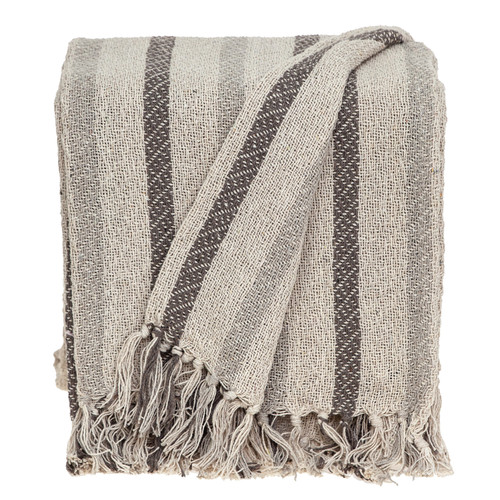Homeroots Home Decor Beige and Taupe Woven Handloom Throw Blanket with Tassels