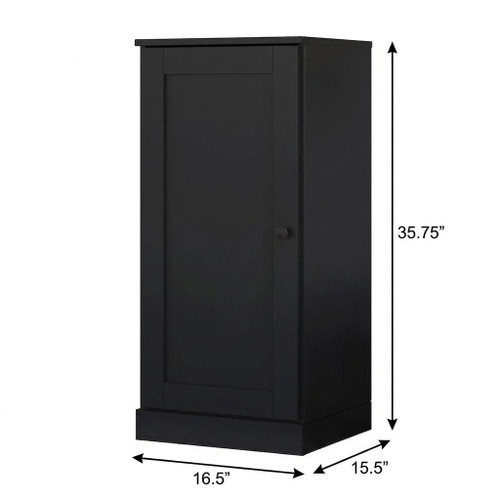 36" Black Solid Wood Adjustable Three Tier Library Bookcase with One Door