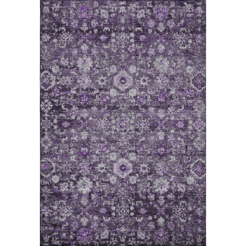 9' X 12' Purple And Ivory Oriental Washable Area Rug With UV Protection
