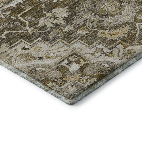 5' X 8' Brown Ivory And Taupe Floral Medallion Washable Area Rug With UV Protection
