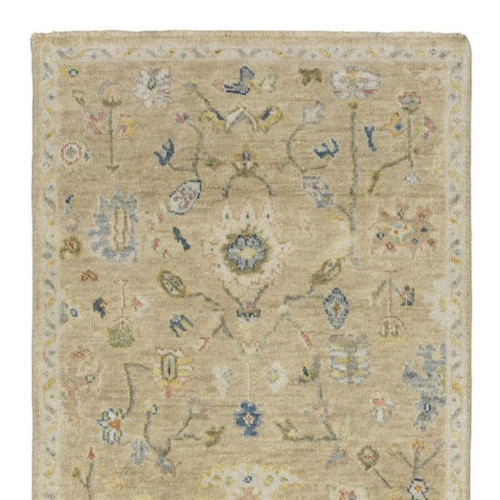 10' Beige Blue And Ivory Wool Oriental Hand Knotted Runner Rug With Fringe