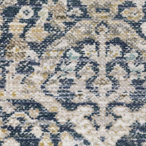5' X 8' Navy Blue And Gold Oriental Area Rug