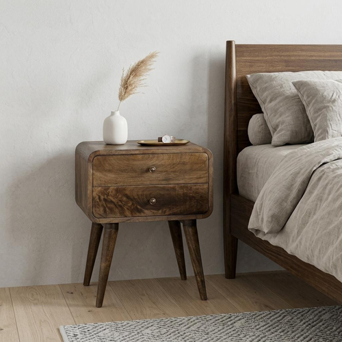 22" Natural Solid Wood Two Drawer Nightstand