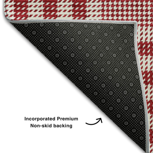 3' X 5' Red Ivory And Black Plaid Washable Area Rug With UV Protection