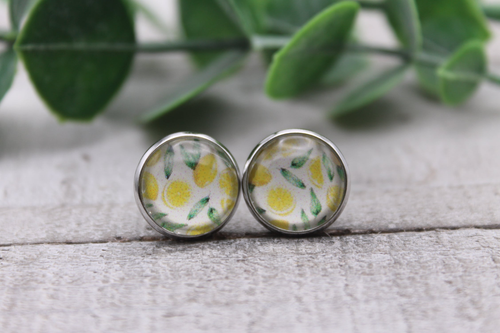 Lemons | Glass Stud Earrings | Hypoallergenic