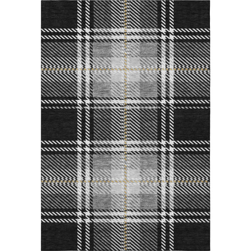 9' X 12' Black Ivory And Gold Plaid Washable Area Rug With UV Protection