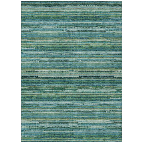3' X 5' Teal Blue And Green Striped Washable Indoor Outdoor Area Rug