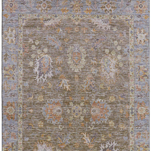 5' X 8' Brown And Lavender Oriental Washable Area Rug With UV Protection