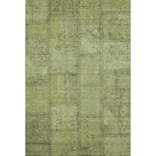 9' X 12' Fern Green And Gray Patchwork Washable Area Rug With UV Protection