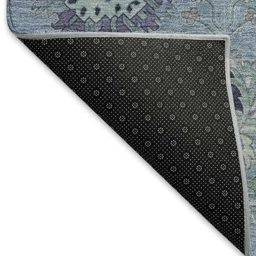 3' X 5' Denim Blue And Gray Damask Washable Indoor Outdoor Area Rug