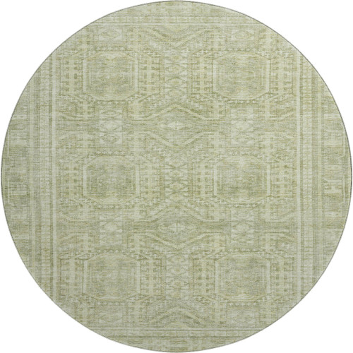 8' Sage And Fern Green Geometric Washable Round Rug With UV Protection