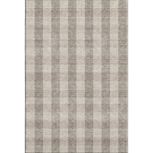 10' X 14' Beige And Ivory Plaid Washable Area Rug With UV Protection