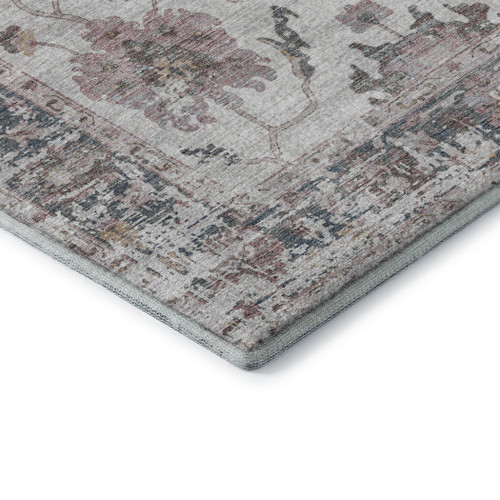 9' X 12' Blush Ivory And Denim Blue Oriental Washable Area Rug With UV Protection