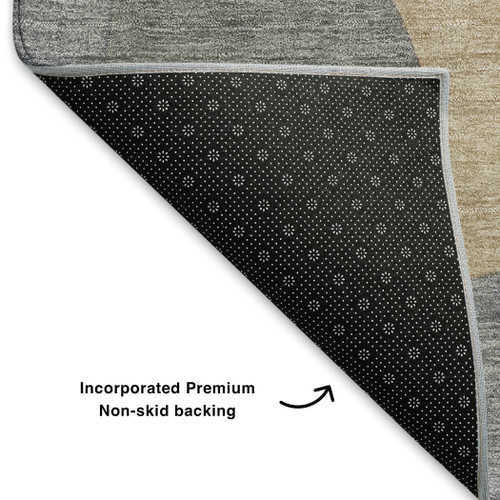 9' X 12' Gray Wheat And Beige Abstract Washable Area Rug With UV Protection