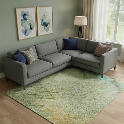 9' X 12' Sage And Teal Abstract Washable Area Rug With UV Protection