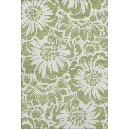 3' X 5' Fern Green And Ivory Floral Washable Area Rug With UV Protection