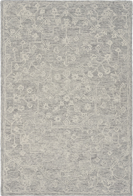 5' X 8' Light Gray And Beige Wool Floral Hand Tufted Area Rug