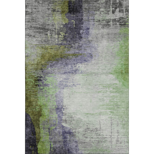 3' X 5' Plum And Green Abstract Washable Area Rug With UV Protection