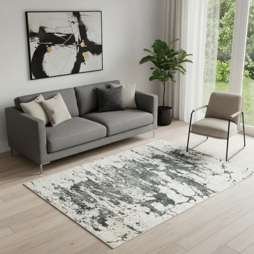 5' X 7' Ivory And Gray Abstract Non Skid Area Rug