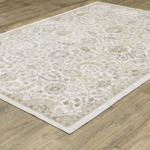 10' X 13' Ivory And Gold Floral Area Rug