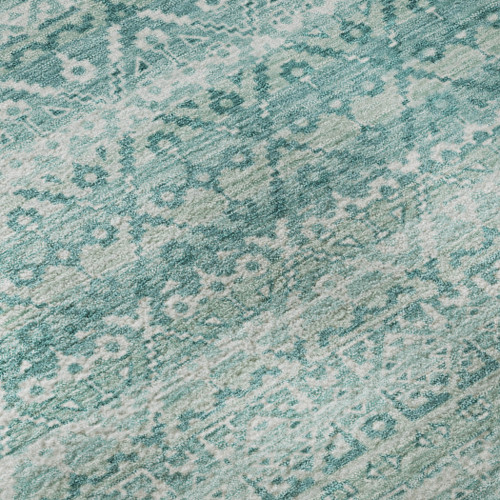10' X 14' Aqua And Ivory Striped Washable Area Rug With UV Protection